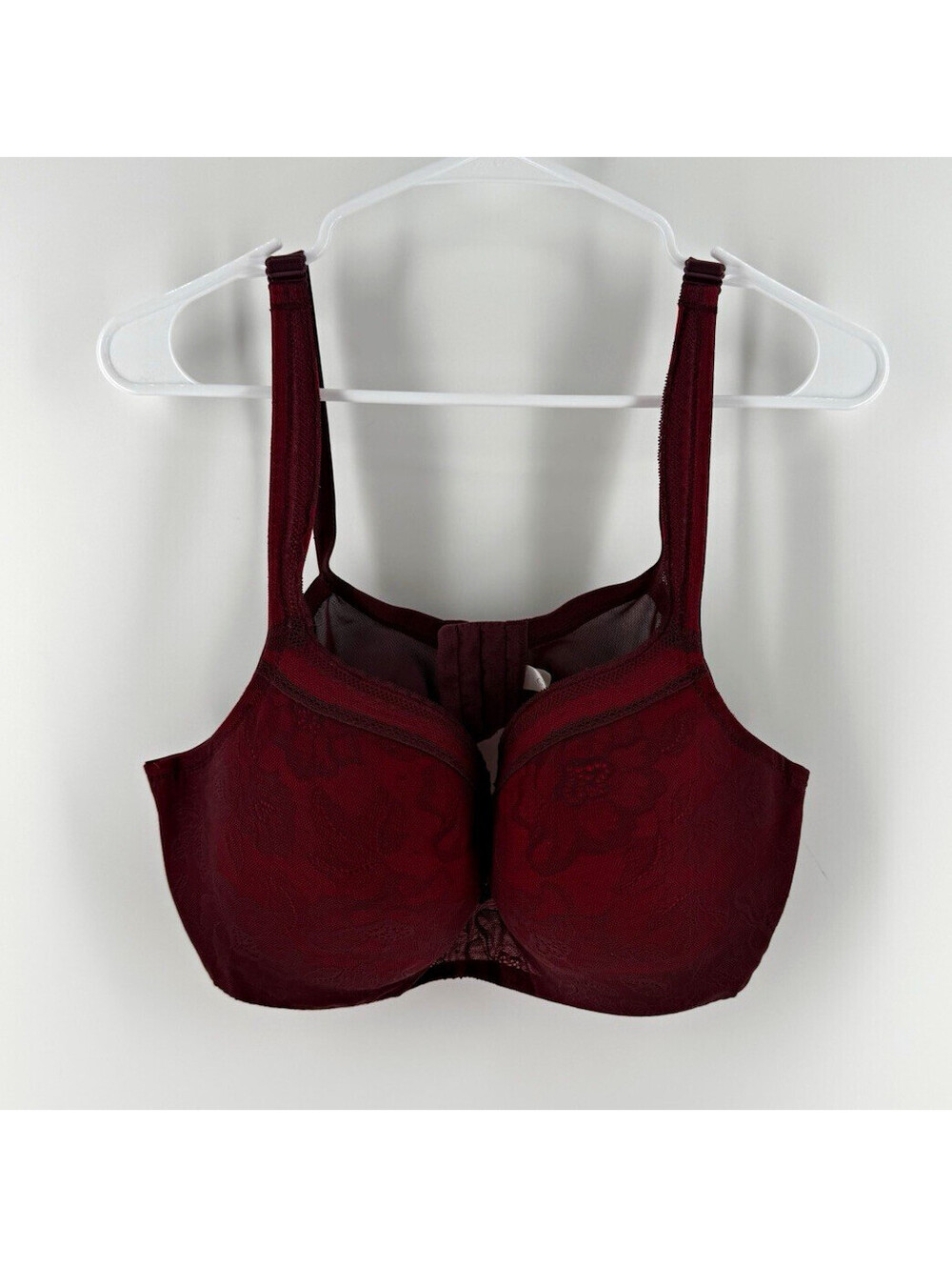 Cacique 42DD Burgundy Red Floral Mesh Balconette Underwire Bra Lined Bow